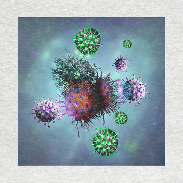 T-cells binding to cancer cells, illustration, (C054/3639) by SciencePhoto